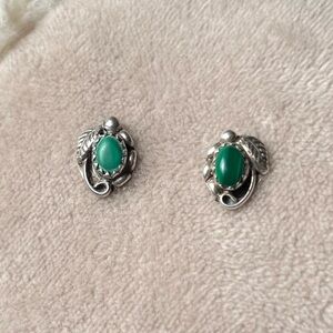 Vintage Sterling Silver Navajo Malachite Earrings